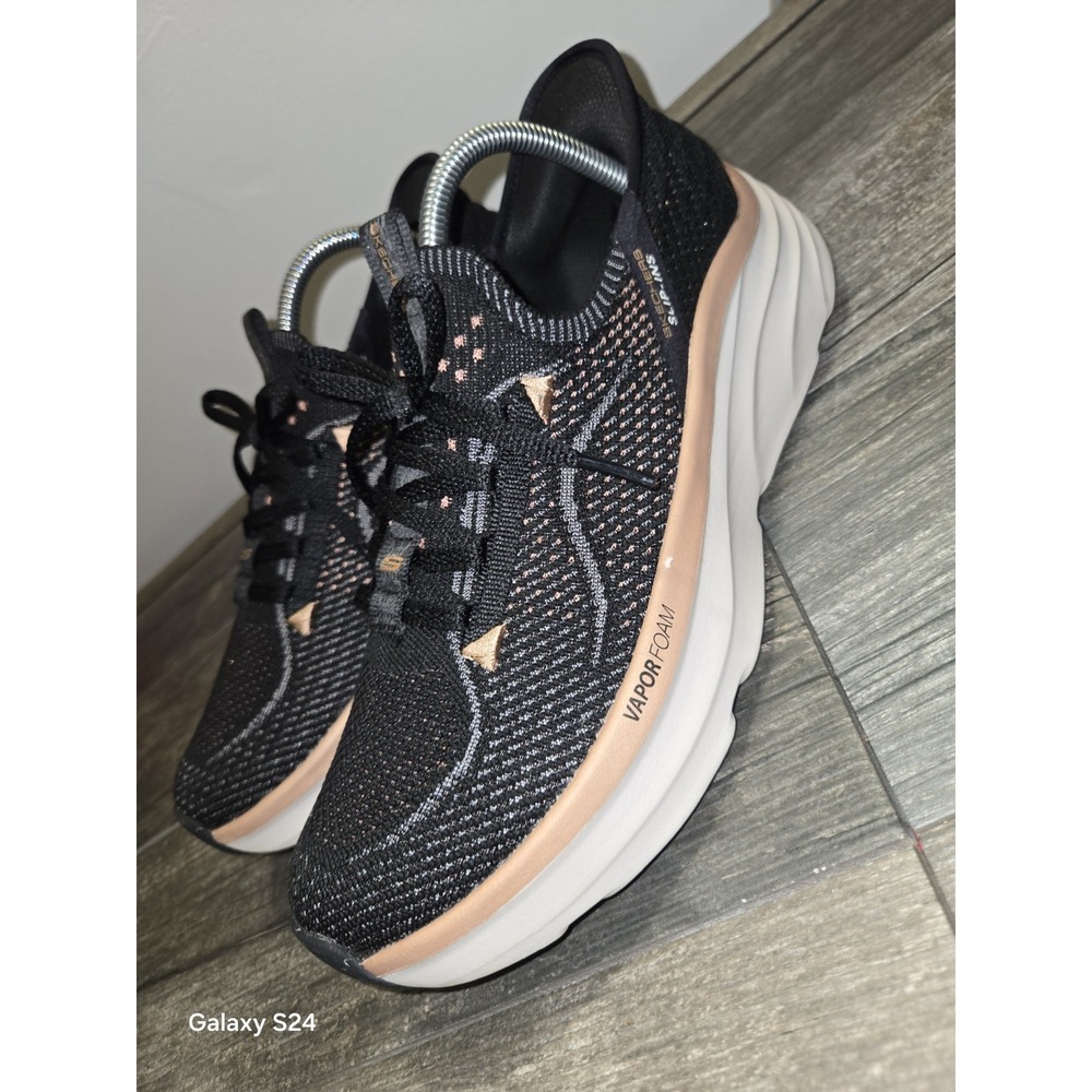 Skechers Women's Size 11 D'Lux Vapor Vegan Mesh LaceUp Sneakers Black/Pink